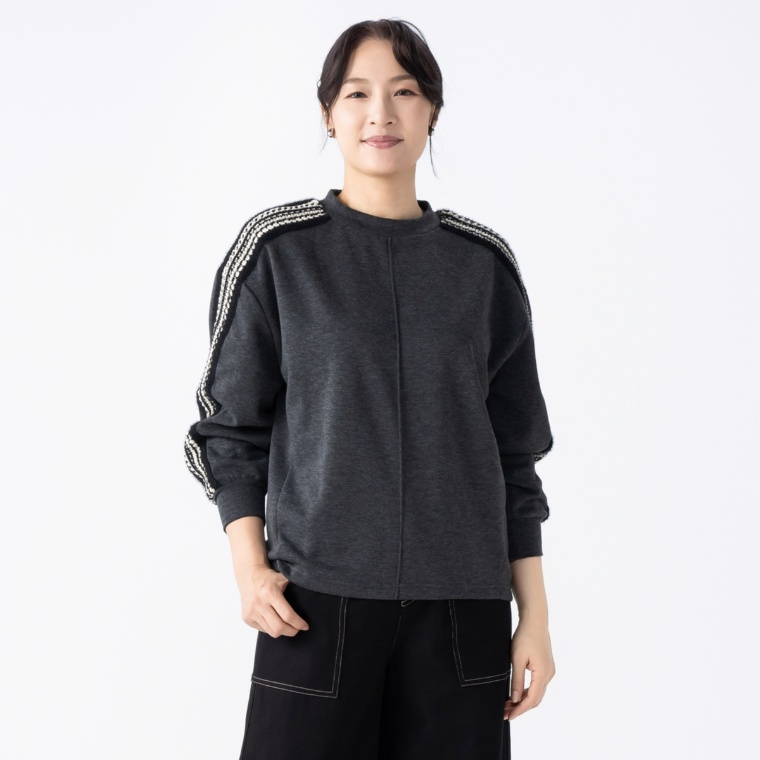 falsetto 裏シャギー鍵針風レース付プルオーバー