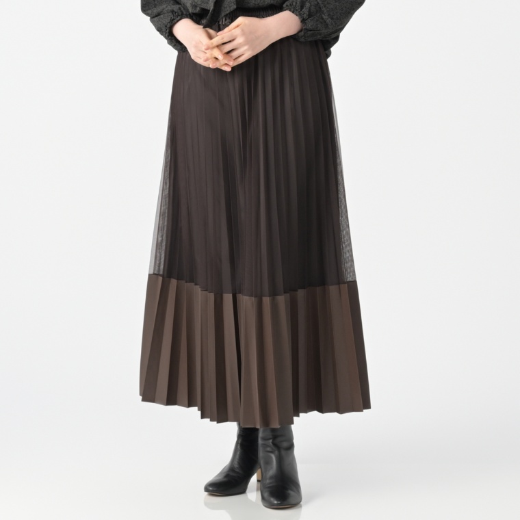 CARRIERE 選べる2丈合皮コンビプリーツスカート