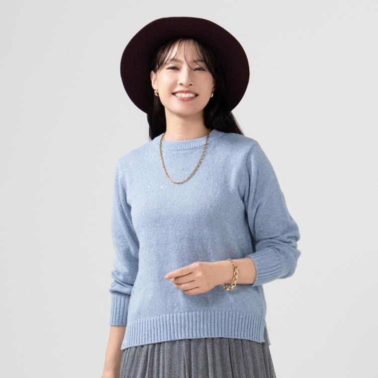 CARRIERE スパンコール入り袖コンシャスニットプルオーバー