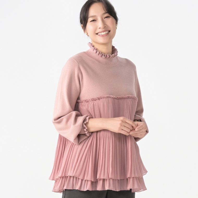 &LOVE ニットコンビの細魅えエレガントプルオーバー