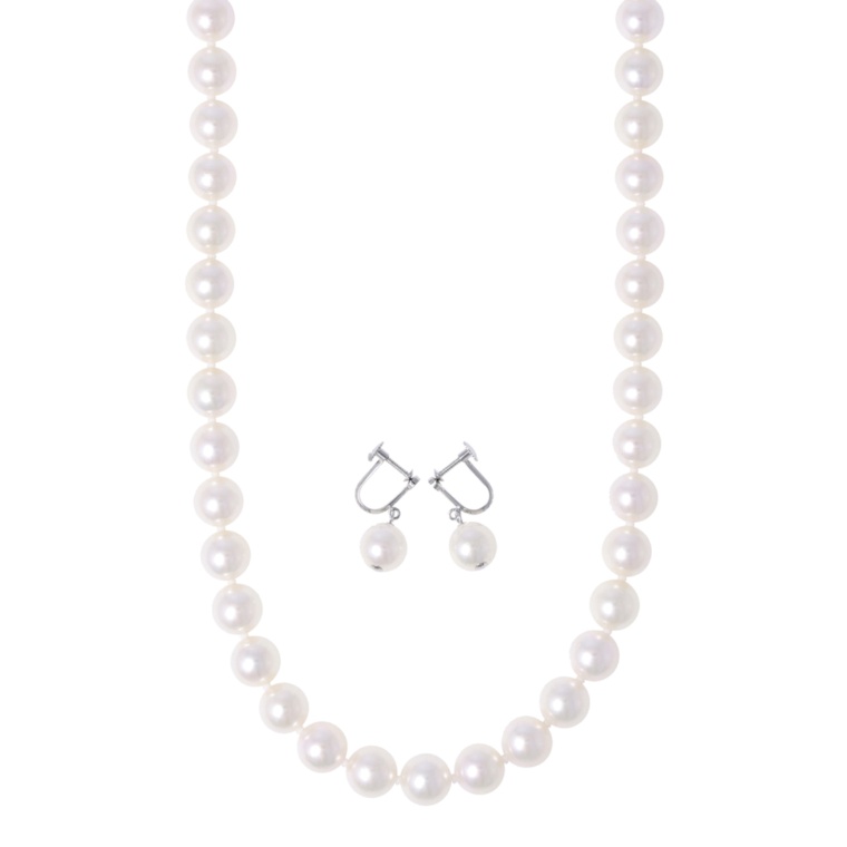 アコヤ真珠9mm珠ネックレス&イヤリング/ピアスセット