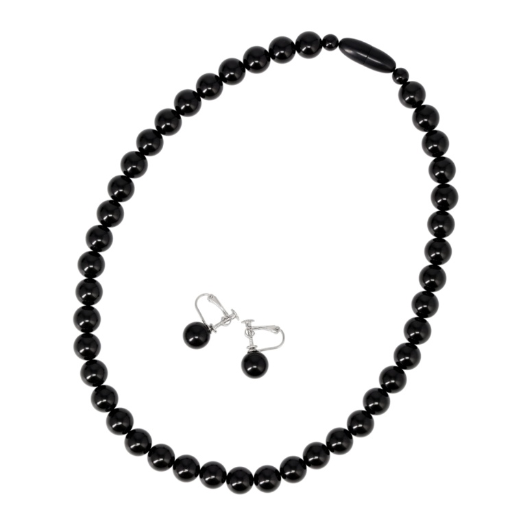 ジェット ネックレス&イヤリング/ピアスセット