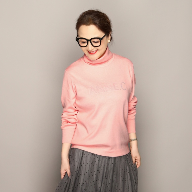 AnneCoquineウールミックスロゴジャカードニットプルオーバー