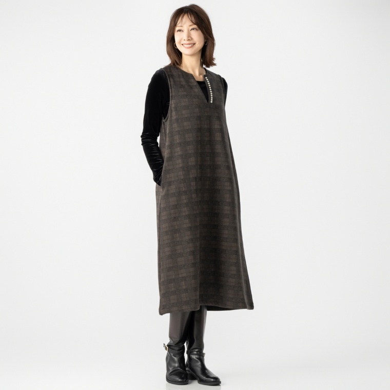 エニワイズ パール調釦が映える暖か裏シャギージャンスカ