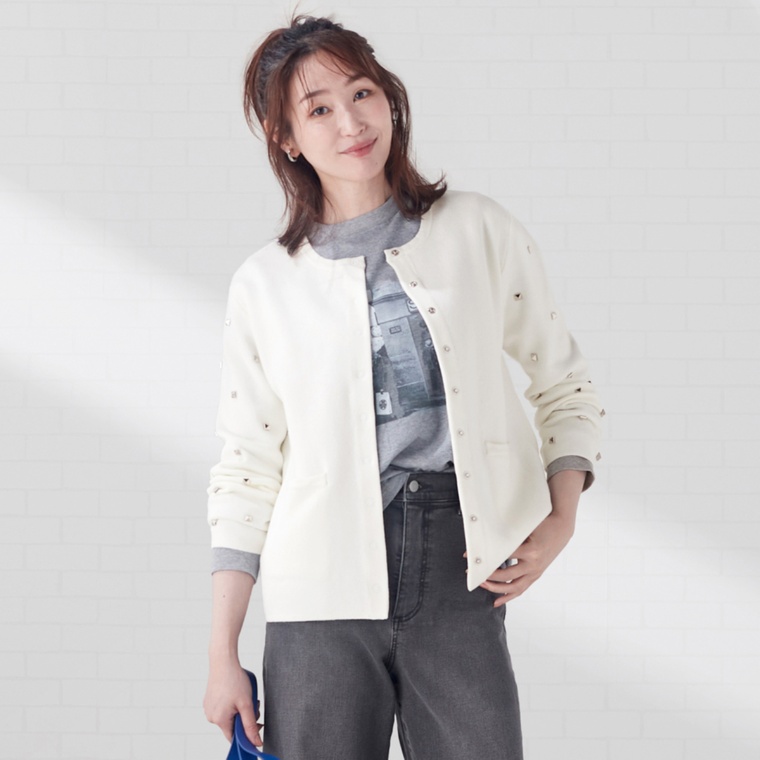 BELLE BOUDOIR 袖スタッズニットカーディガン