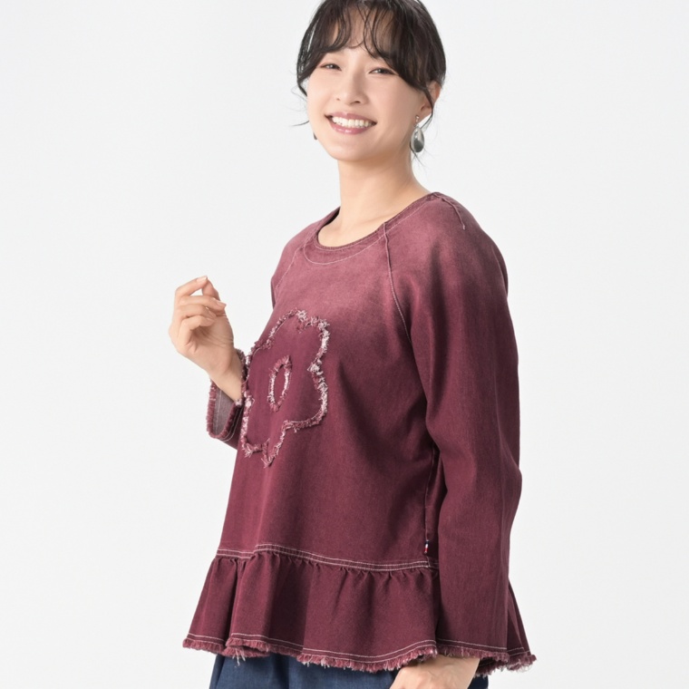 PERSONS フラワーパッチデニムトップス