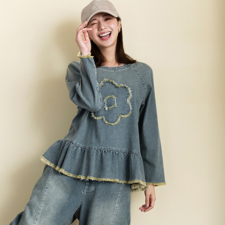 PERSONS フラワーパッチデニムトップス