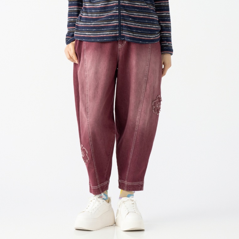 PERSONS 選べる股下フラワーパッチデニムキャットパンツ