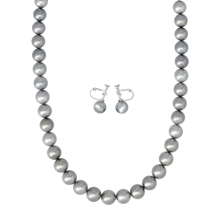 SilverSkin 黒蝶真珠ネックレス&イヤリング/ピアスセット