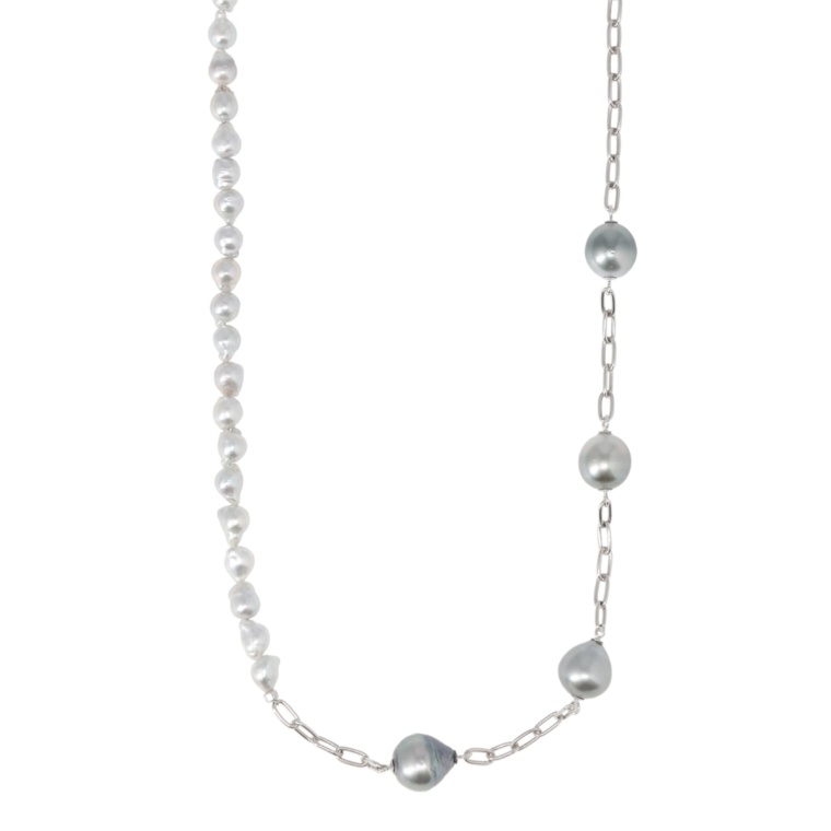 SilverSkin 黒蝶&アコヤ真珠デザイン ネックレス