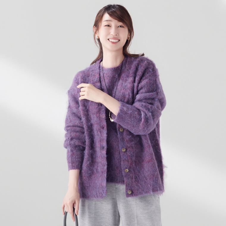 WHITELEY スポンディッシュヘアリーVネックカーディガン