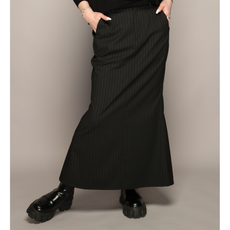 Anne Coquine レーヨン混ストライプストレッチマーメイドスカート