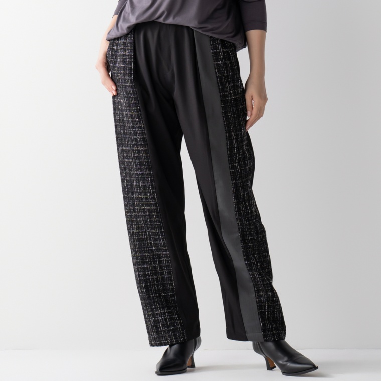 calma 選べる股下 シェニールMIX ワイドストレートパンツ