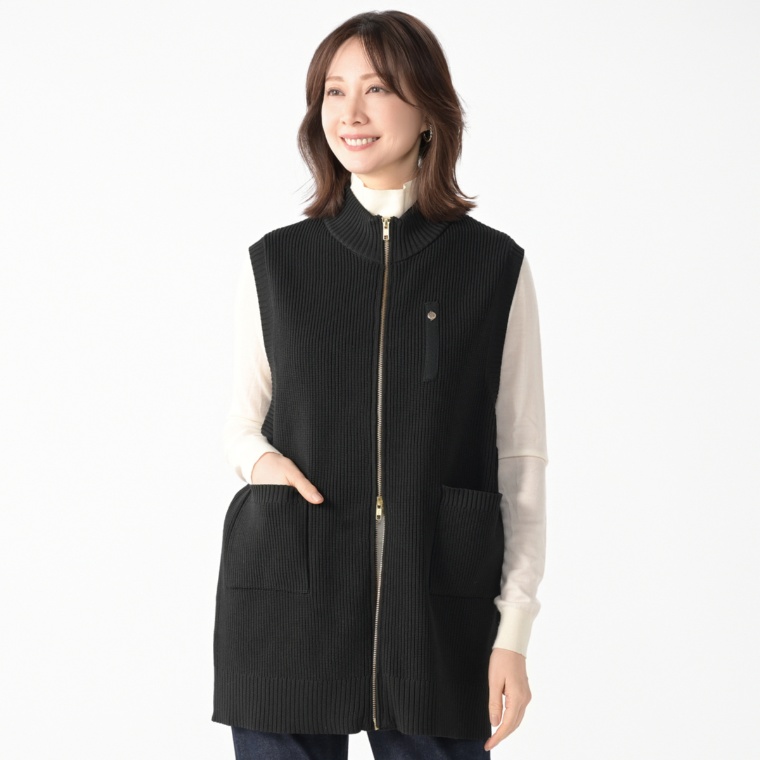 MORNMAGIE 軽いスポンジニット ダブルジップジレ