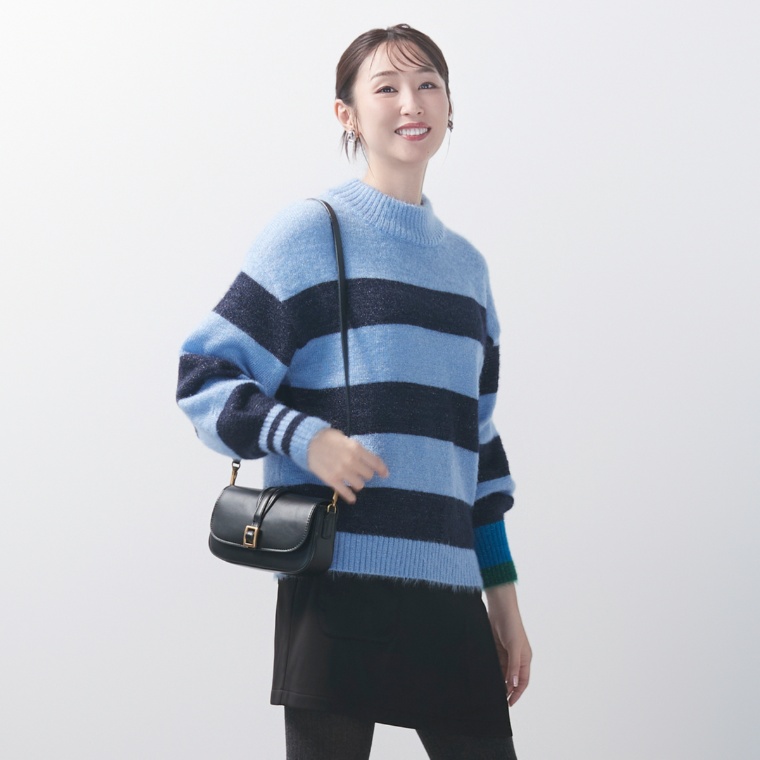 MORNMAGIE 袖口アシンメトリー ボーダーラメMIXニット