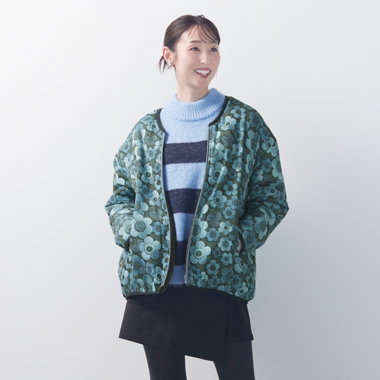 MORNMAGIE 花プリントとボアのリバーシブルブルゾン