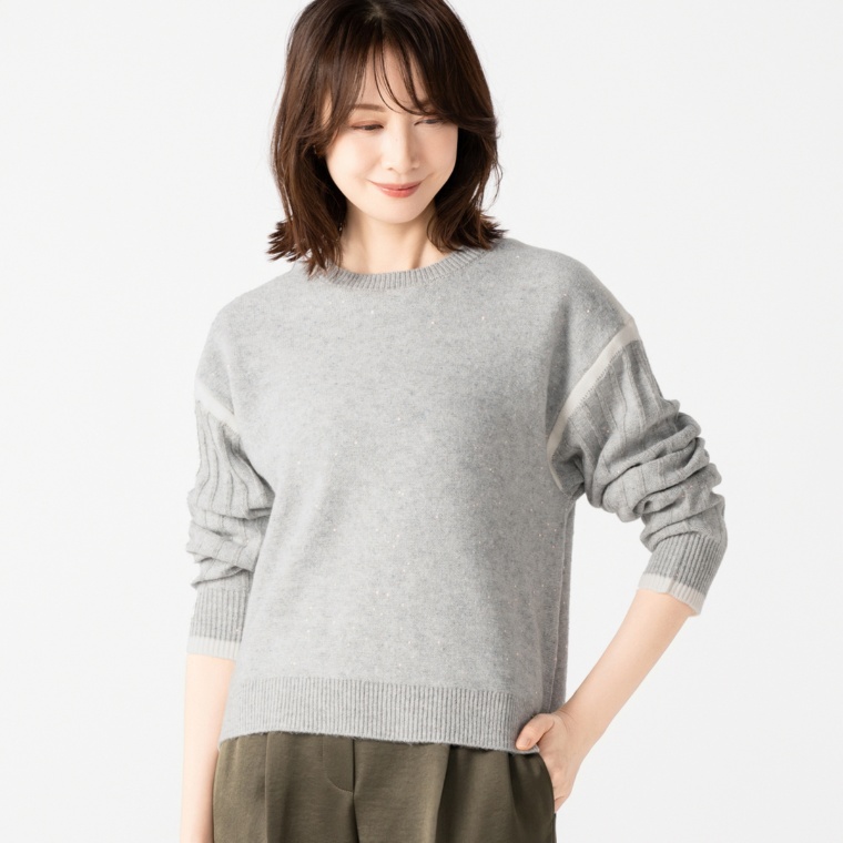 Remite スパンコールラインニット