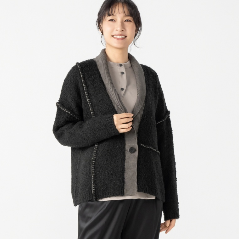 ModdedAnce ショールカラーブークレニットカーディガン