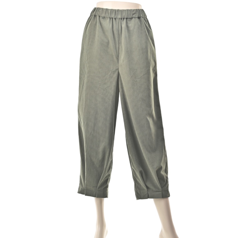 ModdedAnce カーブデザイン裾タックコーデュロイパンツ