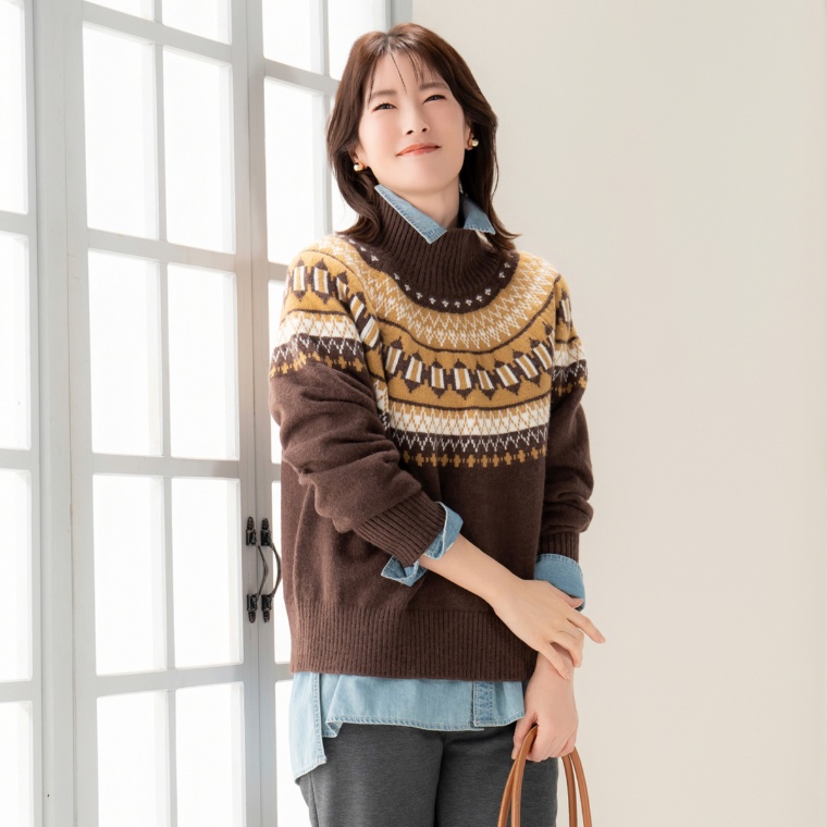 Provador フェアアイル柄 ハイネックジャカードニット