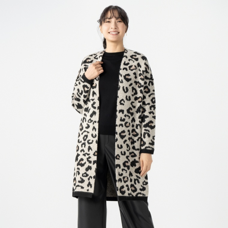 Pixie Heart レオパード柄ニットコーディガン