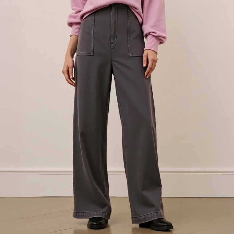 Provador 暖か裏起毛ハイテンションデニムワイドパンツ