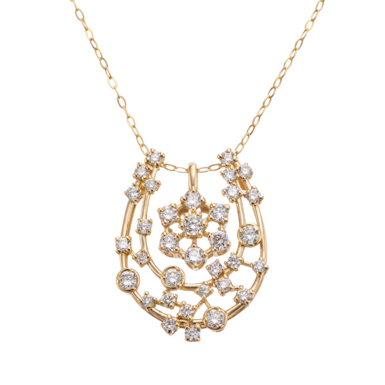 18KYGダイヤモンド3wayホースシューペンダント計0.38ctUP