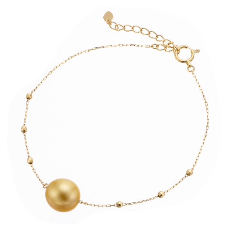 18KYGゴールドカラー白蝶真珠 チェーンブレスレット 9mm