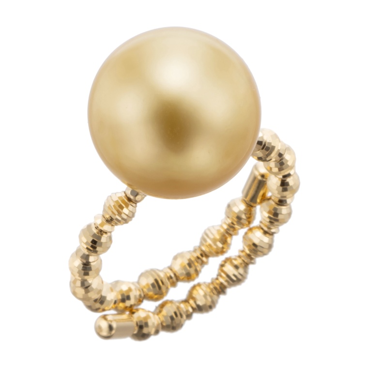 18KYG ゴールドカラー白蝶真珠スパークルフリーサイズリング