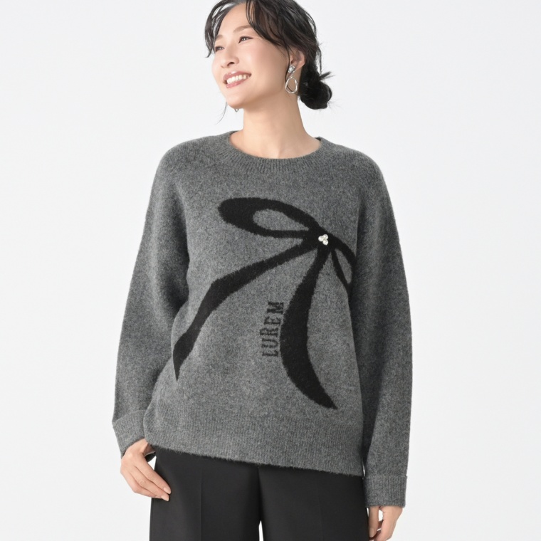 LUREM パール調ビジューリボンニットプルオーバー