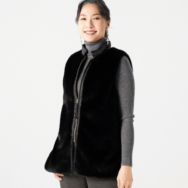 BOUTIQUE JUNKO 異素材コントラストフェイクファージレ