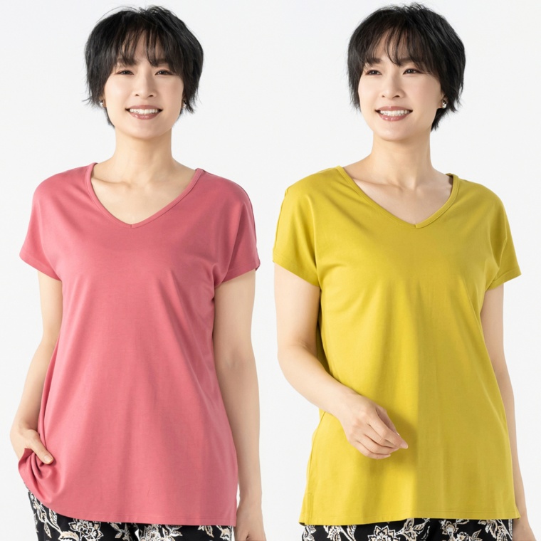 Denim & Co Vネックフレンチスリーブプルオーバー2枚セット