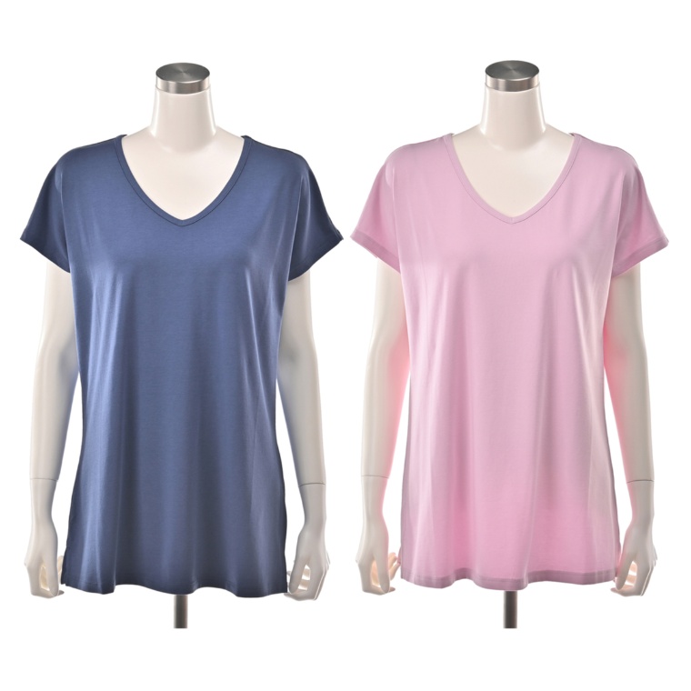 Denim & Co Vネックフレンチスリーブプルオーバー2枚セット