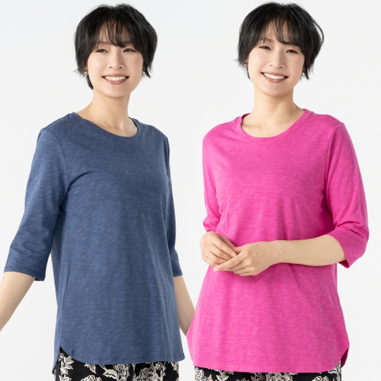 Denim & Co 麻混5分袖丈プルオーバー2枚セット