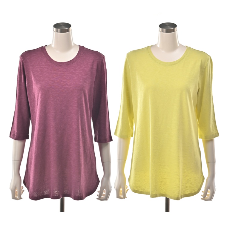 Denim & Co 麻混5分袖丈プルオーバー2枚セット