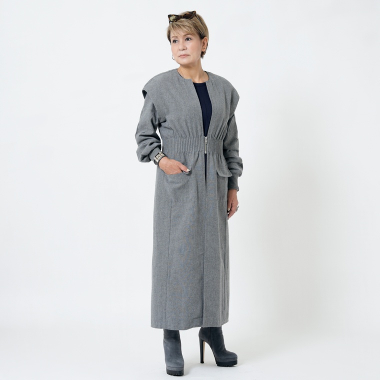 MASAGO 先染め素材の裏地付きロングジレ