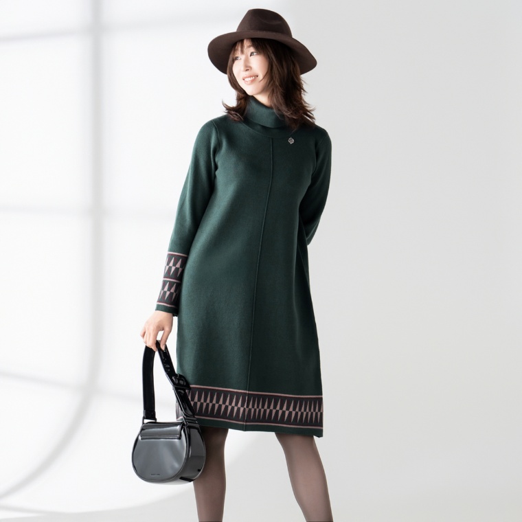 PCD ジャカードラインのモダンニットワンピース