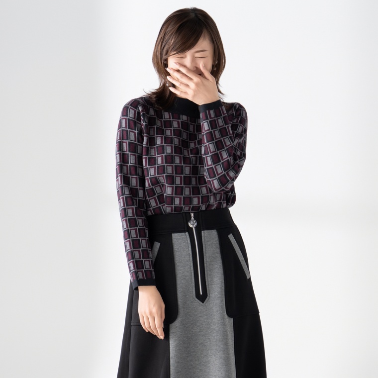 PCD ブロックジャカードのタートルニットプルオーバー