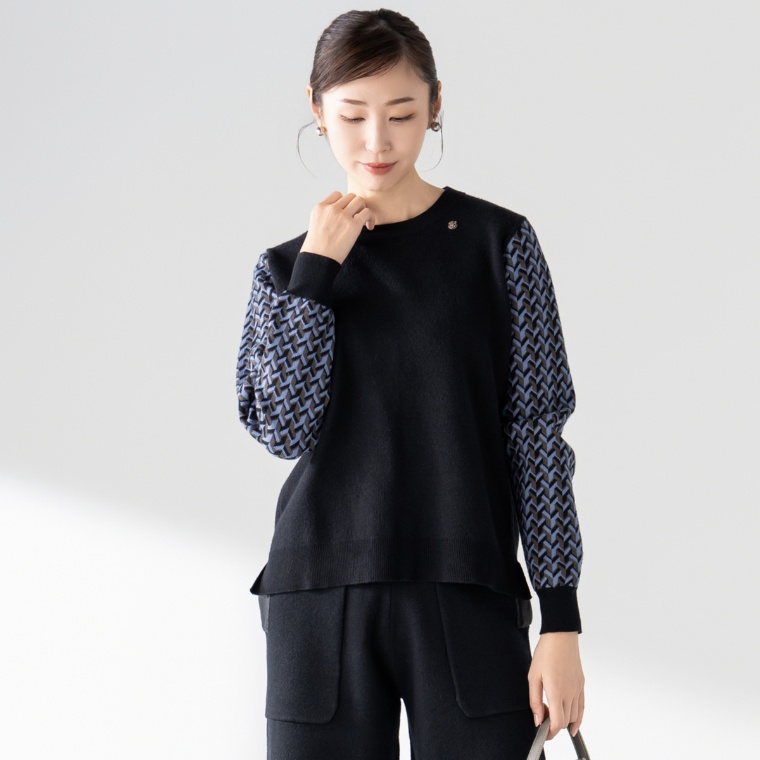 PCD ジオメトリックジャカードスリーブのニットプルオーバー