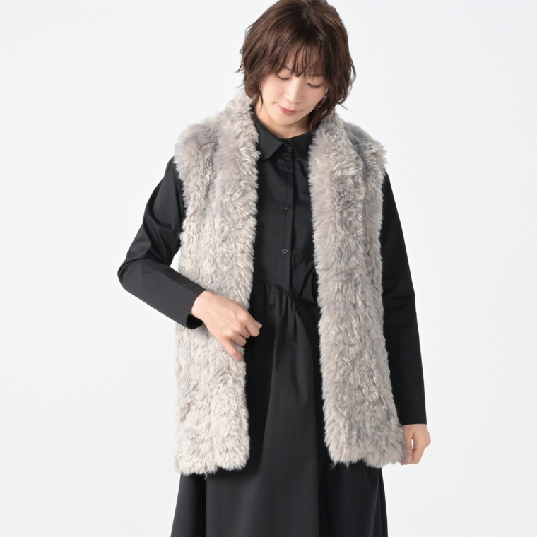 KawaiOkada フェイクファー編地ドッキングベスト