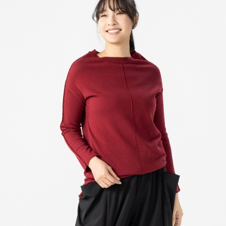 KawaiOkada ラウンドネック切替ニットチュニック