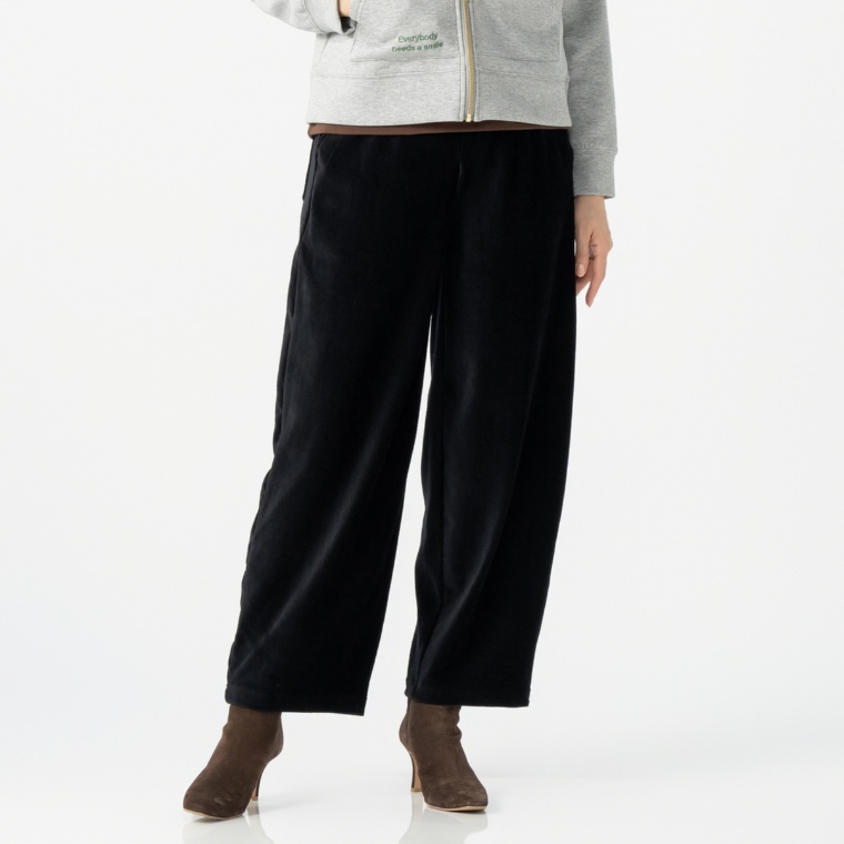 エニワイズ ニットコーデュロイの楽々ワイドストレートパンツ