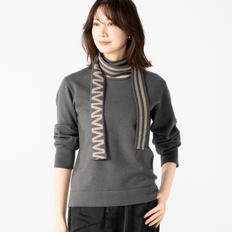 MASAGO ジャガードのタイ付きニットプルオーバー