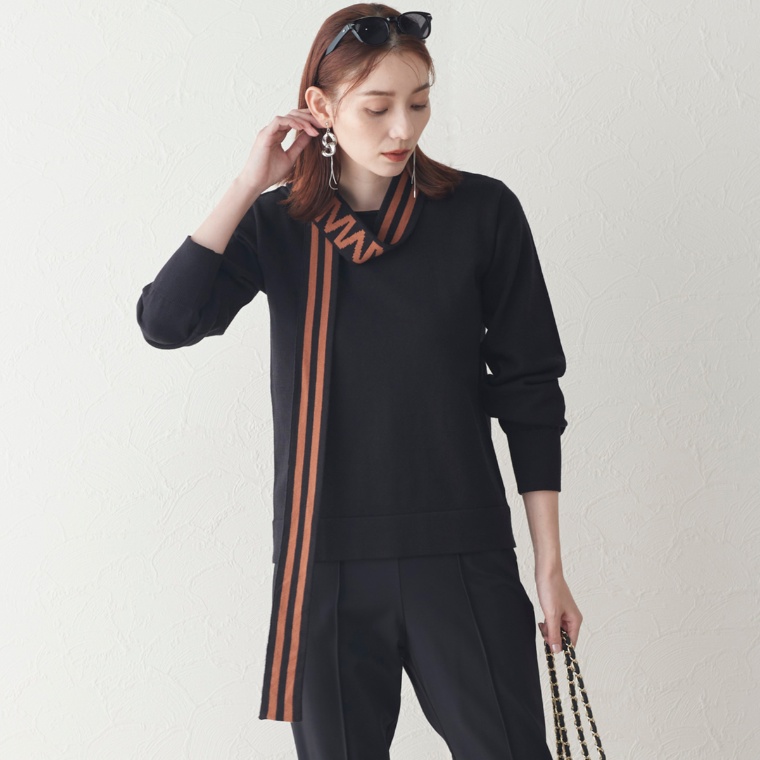 MASAGO ジャガードのタイ付きニットプルオーバー