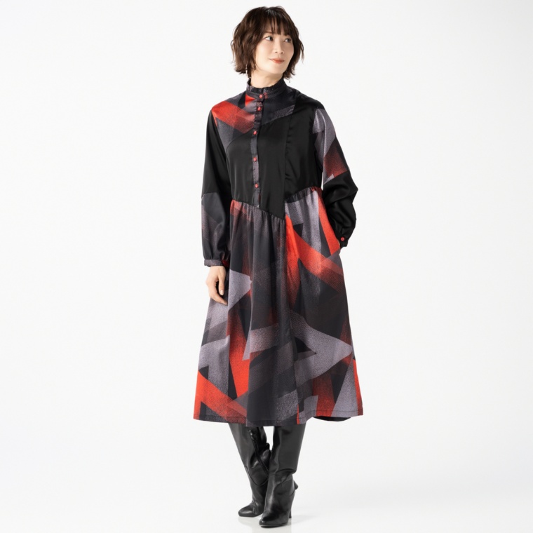 SUPERLADY グラフィカルプリント裾フレアワンピース