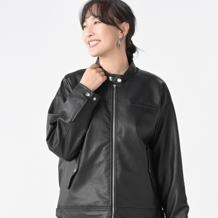 PERSONS バンドカラーヴィーガンレザージャケット