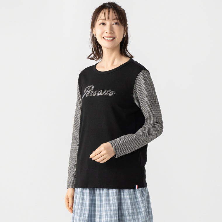 PERSONS チェックスリーブカットソートップス
