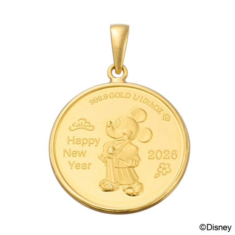 純金 「ミッキー&ミニー」 New Year メダルペンダントヘッド