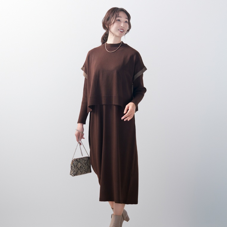 CARRIERE ワンピース&ポンチョ風ベストニットアンサンブル