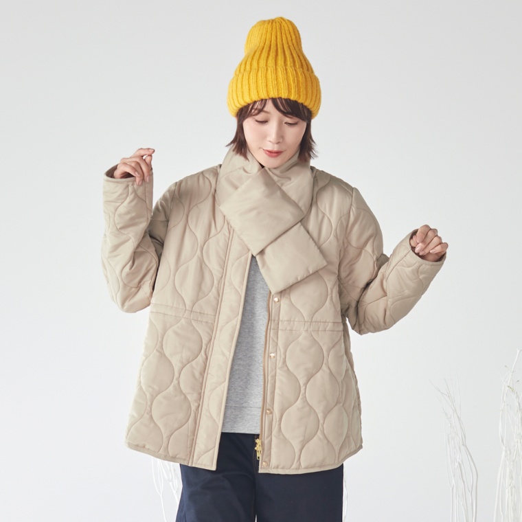 LUREM ストール付き中綿入りキルティングジャケット